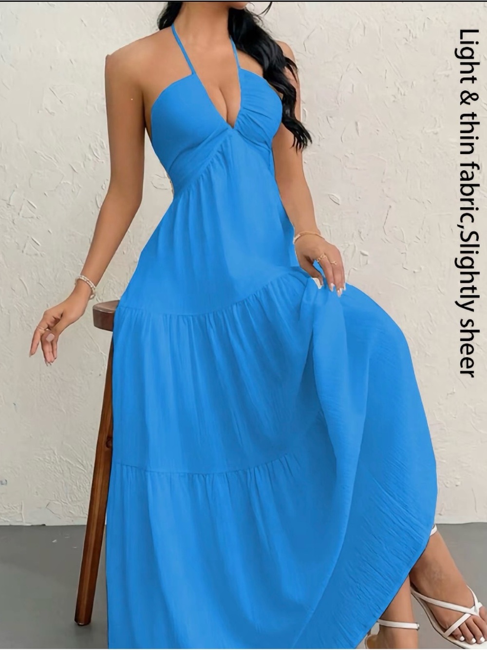 Sleeveless Halter Maxi Dress in Bright Blue